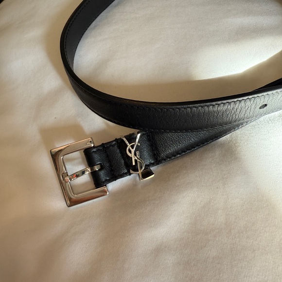 Yves Saint Laurent Accessories - Yves Saint Laurent Black Leather Belt with Silver YSL Accent